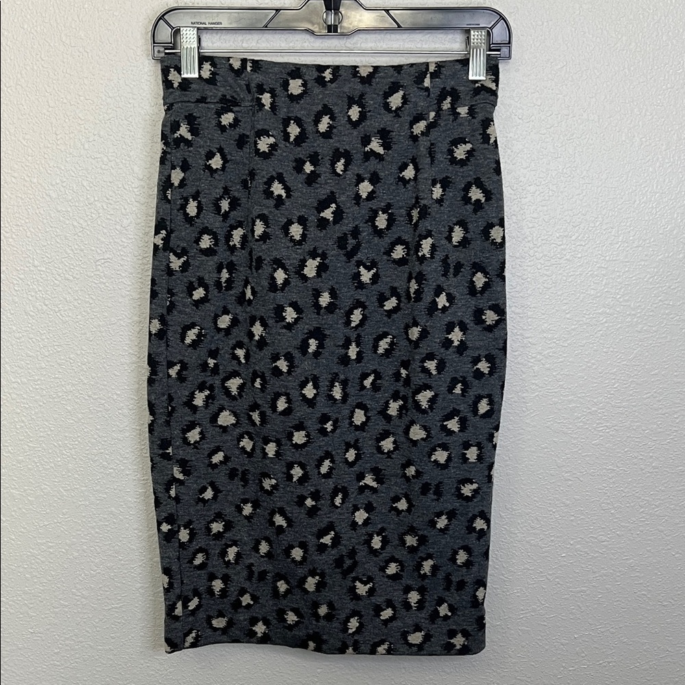 Loft Leopard Print Knit Pencil Skirt Gray/Black Size XS